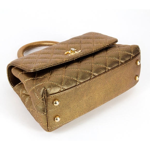Chanel Coco Top Handle Flap Bag Gold Caviar - Picture 6 of 10